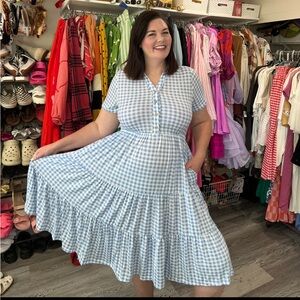Blue Gingham Button-Down Dress